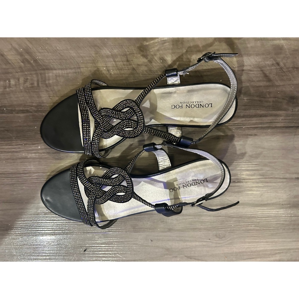 London Fog Black Small Wedge Sandals Women's Size 9 Evening Dress Shoes - Picture 2 of 3